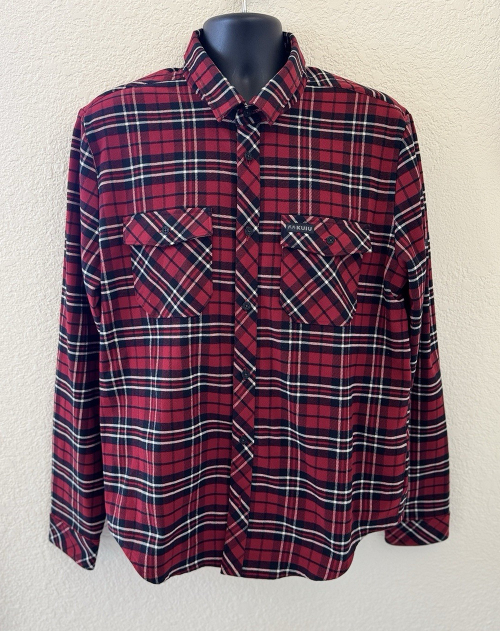 KUIU Base Camp Heavyweight Flannel Work Shirt Mens XL Red Black Plaid Button Up